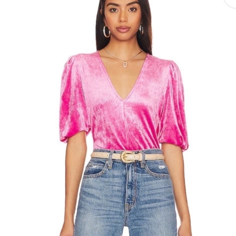 NWT Free People Don’t You Wish Bodysuit crushed velvet pink top shirt